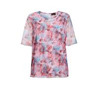 Kurzarmbluse GOLDNER "Kurzgröße Druckbluse aus herrlich weichem Mesh", Damen, Gr. 24, orange (lagune, apricot, gemustert), Obermaterial: 100% Polyester PES., festlich, normal, Sonstiges, Blusen, Ohne