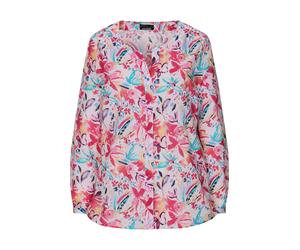 Kurzarmbluse GOLDNER "Kurzgröße Druckbluse mit floralem Design", Damen, Gr. 23, bunt (bunt, gemustert), Obermaterial: 100% Baumwolle CO., gerade, Blusen, seitliche Schlitze (58432706-23) bunt, gemuste