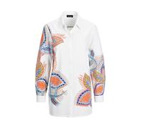 Kurzarmbluse GOLDNER "Kurzgröße Elegante Langarmbluse mit Print", Damen, Gr. 23, weiß (weiß, gemustert), Obermaterial: 97% Baumwolle CO. 3% Elasthan EL., gerade, Manschette, Blusen, Perlenstickerei (7