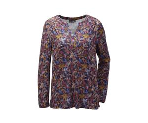 Kurzarmbluse GOLDNER "Kurzgröße Elegantes Blusenshirt mit V-Ausschnitt", Damen, Gr. 21, blau (marine, gemustert), Obermaterial: 95% Polyester PES. 5% Elasthan EL., weit Gummibündchen, Blusen, Schulter