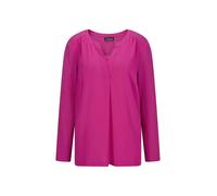 Kurzarmbluse GOLDNER "Kurzgröße Elegantes Chiffonshirt, Jersey-Details", Damen, Gr. 23, pink (beere), Obermaterial: 50% Polyester PES. 47% Viskose CV. 3% Elasthan EL., Gerade, Blusen, Schlitz (6527572