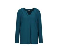 Kurzarmbluse GOLDNER "Kurzgröße Elegantes Chiffonshirt mit Jersey-Details", Damen, Gr. 21, blau (petrol), Obermaterial: 50% Polyester PES. 47% Viskose CV. 3% Elasthan EL., eng Gerade, Blusen, Schlitz