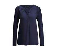Kurzarmbluse GOLDNER "Kurzgröße Elegantes Chiffonshirt mit Jersey-Details", Damen, Gr. 25, blau (marine), Obermaterial: 50% Polyester PES. 47% Viskose CV. 3% Elasthan EL., eng Gerade, Blusen, Schlitz 