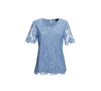 Kurzarmbluse GOLDNER "Kurzgröße Festbluse mit floraler Spitze", Damen, Gr. 19, blau (regattablau), Obermaterial: 100% Polyester PES., festlich, normal, Rundhals, Sonstiges, Blusen, Ohne (25476812-19)