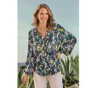 Kurzarmbluse GOLDNER "Kurzgröße Luftige Bluse mit weiten Ärmeln", Damen, Gr. 23, grün (grün, gemustert), Obermaterial: 100% Viskose CV., Blusen (60243039-23) grün, gemustert