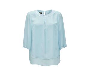 Kurzarmbluse GOLDNER "Kurzgröße Luftige Chiffonbluse mit Pailletten", Damen, Gr. 22, blau (blautürkis), Obermaterial: 100% Polyester PES., festlich, figurumspielend, weit Sonstiges, Blusen, Mit Paille