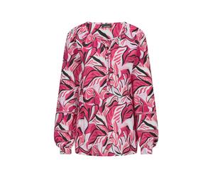 Kurzarmbluse GOLDNER "Kurzgröße Viskosebluse mit floralem Muster", Damen, Gr. 24, pink (pink, gemustert), Obermaterial: 100% Viskose CV., figurumspielend, Blusen, Spitzenbänchen im Ärmel (43950660-24)