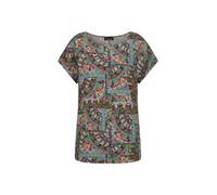 Kurzarmbluse GOLDNER "Kurzgröße Viskoseshirt mit Muster-Mix", Damen, Gr. 22, bunt (bunt, gemustert), Obermaterial: 100% Viskose CV., U-Boot-Ausschnitt, Blusen, figurschmeichelender Schnitt (84604024-2