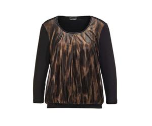 Kurzarmbluse GOLDNER "Stretchbequemes Blusenshirt mit schimmerndem Druck", Damen, Gr. 44, schwarz (schwarz, kupferfarben, gold, gemustert), Obermaterial: 95% Viskose CV. 5% Elasthan EL., Gerade, Bluse