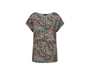 Kurzarmbluse GOLDNER "Viskoseshirt mit Muster-Mix", Damen, Gr. 44, bunt (bunt, gemustert), Obermaterial: 100% Viskose CV., U-Boot-Ausschnitt, Blusen, figurschmeichelender Schnitt (59355444-44) bunt, g
