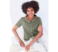 Kurzarmbluse HEINE, Damen, Gr. 34, grün (khaki), 98% Baumwolle, 2% Elasthan, unifarben, Rundhals, Blusen (65484227-34) khaki