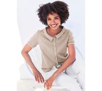 Kurzarmbluse HEINE, Damen, Gr. 40, beige (sesam), 98% Baumwolle, 2% Elasthan, unifarben, Rundhals, Blusen (97550315-40) sesam