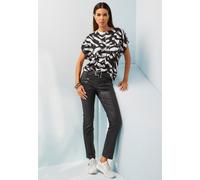 Kurzarmbluse HEINE, Damen, Gr. 40, schwarz (ecru, schwarz, bedruckt), 100% Viskose, animal-print, bedruckt, gemustert, Rundhals, Blusen (57248016-40) ecru, schwarz, bedruckt