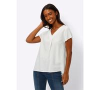 Kurzarmbluse HEINE, Damen, Gr. 44, beige (ecru), 55% Leinen, 45% Viskose, unifarben, V-Ausschnitt, Blusen (41359800-44) ecru