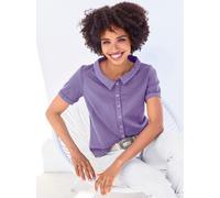 Kurzarmbluse HEINE, Damen, Gr. 44, lila (lavendel), 98% Baumwolle, 2% Elasthan, unifarben, Rundhals, Blusen (90960322-44) lavendel