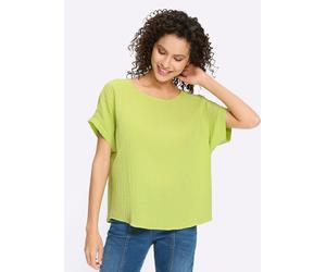 Kurzarmbluse HEINE, Damen, Gr. 44, pistazie, 100% Baumwolle, unifarben, Rundhals, Blusen (69695243-44) pistazie