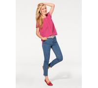 Kurzarmbluse HEINE, Damen, Gr. 46, pink, 100% Polyester, unifarben, Rundhals, Blusen (37048800-46) pink
