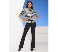 Kurzarmbluse HEINE, Damen, Gr. 46, schwarz (schwarz, ecru pepita), 70% Polyester, 30% Baumwolle, Hahnentrittmuster, gemustert, kariert, Rundhals, Blusen (82309655-46) schwarz, ecru pepita