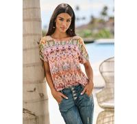 Kurzarmbluse HEINE, Damen, Gr. 48, braun, gelb, bedruckt, 100% Viskose, bedruckt, gemustert, mehrfarbig, Rundhals, Blusen (68733737-48) braun, gelb, bedruckt