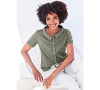 Kurzarmbluse HEINE, Damen, Gr. 48, grün (khaki), 98% Baumwolle, 2% Elasthan, unifarben, Rundhals, Blusen (65484227-48) khaki