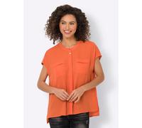 Kurzarmbluse HEINE, Damen, Gr. 50, orange, 100% Polyester, unifarben, Rundhals, Blusen (70891501-50) orange