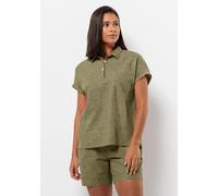 Kurzarmbluse JACK WOLFSKIN "KARANA SHIRT W", Damen, Gr. M (38/40), grün (bay, leaf), OBERSTOFF: 55% HANF, 45% BAUMWOLLE, Blusen Kurzarmbluse (64070514-M)