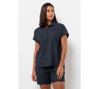 Kurzarmbluse JACK WOLFSKIN "KARANA SHIRT W", Damen, Gr. XS (34), blau (night, blau), OBERSTOFF: 55% HANF, 45% BAUMWOLLE, Blusen Kurzarmbluse (68480539-XS)