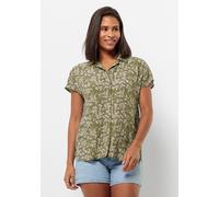 Kurzarmbluse JACK WOLFSKIN "SOMMERWIESE SHIRT W", Damen, Gr. XXL (48), grün (leaves, bay, leaf), OBERSTOFF: 100% VISKOSE, Blusen Kurzarmbluse (65834636-XXL)