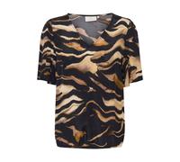Kurzarmbluse KAFFE "Kurzarm-Bluse KAlaila", Damen, Gr. 36, schwarz (schwarz, braun tiger print), Obermaterial: 50% Viskose CV. 50% Viskose LENZING ECOVERO CV LenzEcov., Blusen (72542409-36) schwarz, b