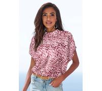 Kurzarmbluse LASCANA, Damen, Gr. 34, rot (bordeaux animal), Web, Obermaterial: 100% Viskose, hüftlang, weit, Blusen Kurzarmbluse, mit Alloverdruck, Damenbluse, sportlich elegant, Topseller (68050760-3