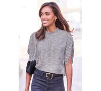 Kurzarmbluse LASCANA, Damen, Gr. 36, beige (creme, schwarz bedruckt), Web, Obermaterial: 100% Viskose, bedruckt, figurumspielend hüftlang, weit, Blusen, mit Alloverdruck, Damenbluse, sportlich elegant