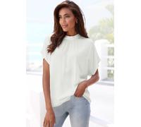 Kurzarmbluse LASCANA, Damen, Gr. 40, beige (creme), Web, Obermaterial: 100% Viskose, unifarben, modisch, figurumspielend hüftlang, Kurzarm weit, Blusen, in lockerer Passform, Damenbluse, sportlich ele