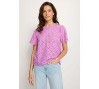 Kurzarmbluse LASCANA, Damen, Gr. 40, blau (violett), Web, Obermaterial: 100% Baumwolle, unifarben, figurumspielend hüftlang, Rundhals, Blusen, mit Lochstickerei, Damenbluse, casual-elegant (66384864-4