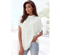 Kurzarmbluse LASCANA, Damen, Gr. 42, beige (creme), Web, Obermaterial: 100% Viskose, unifarben, figurumspielend hüftlang, weit, Blusen, in lockerer Passform, Damenbluse, sportlich elegant (49533415-42