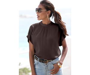 Kurzarmbluse LASCANA, Damen, Gr. 42, schwarz, Web, Obermaterial: 100% Viskose, unifarben, figurumspielend hüftlang, weit, Blusen Kurzarmbluse, in lockerer Passform, Damenbluse, sportlich elegant, Tops