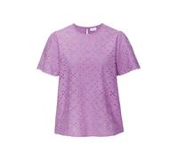 Kurzarmbluse LASCANA, Damen, Gr. 44, blau (violett), Web, Obermaterial: 100% Baumwolle, unifarben, figurumspielend hüftlang, Rundhals, Blusen, mit Lochstickerei, Damenbluse, casual-elegant (66384864-4