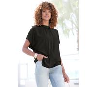 Kurzarmbluse LASCANA, Damen, Gr. 44, schwarz, Web, Obermaterial: 100% Viskose, unifarben, figurumspielend hüftlang, weit, Blusen, in lockerer Passform, Damenbluse, sportlich elegant (79244040-44) schw
