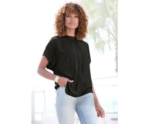 Kurzarmbluse LASCANA, Damen, Gr. 44, schwarz, Web, Obermaterial: 100% Viskose, unifarben, figurumspielend hüftlang, weit, Blusen, in lockerer Passform, Damenbluse, sportlich elegant (79244040-44) schw