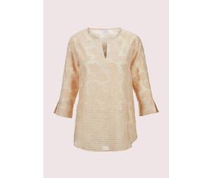 Kurzarmbluse MADELEINE "Bluse Transparente Ausbrenner-Bluse", Damen, Gr. 38, grau (kiesel), Obermaterial: 54% Polyester PES. 46% Viskose CV., Modern, normal, V-Ausschnitt, Blusen (28791857-38) kiesel