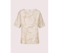 Kurzarmbluse MADELEINE "Blusenshirt Viskosebluse mit floralem Muster", Damen, Gr. 48, weiß (perlweiß, beige), Obermaterial: 88% Viskose CV. 12% Polyamid PA., Modern, gerade, Blusen, gecrashte Oberfläc