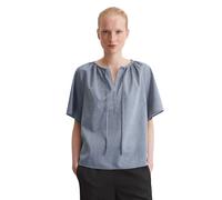 Kurzarmbluse MARC O'POLO "aus Baumwoll-Chambray", Damen, Gr. 44, blau (blau melange), Obermaterial: 100% Baumwolle, unifarben, elegant, relaxed fit normal, Kurzarm, Blusen (63139824-44) blau melange