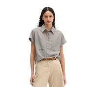 Kurzarmbluse MARC O'POLO "aus Baumwoll-Voile", Damen, Gr. 38, grau (dunkelgrau), Obermaterial: 100% Baumwolle, gestreift, regular fit normal, Umschlagbund, Blusen (15953808-38) dunkelgrau