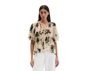 Kurzarmbluse MARC O'POLO "aus Crinkle-Viskose", Damen, Gr. 42, beige (light braun), Obermaterial: 100% Viskose, bedruckt, loose fit normal, Rundhals, elastischer Bund, Blusen (74435051-42) light braun