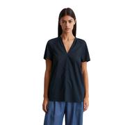 Kurzarmbluse MARC O'POLO "aus leichtem Baumwolle-Voile", Damen, Gr. 36, blau (schwarz navy), Obermaterial: 100% Baumwolle, unifarben, Basic, regular fit normal, V-Ausschnitt, normaler Saum, Blusen (73