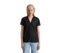 Kurzarmbluse MARC O'POLO "aus leichtem Baumwolle-Voile", Damen, Gr. 40, schwarz, Obermaterial: 100% Baumwolle, unifarben, regular fit normal, V-Ausschnitt, normaler Saum, Blusen (16328210-40) schwarz