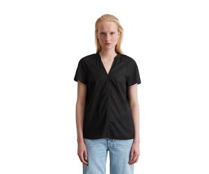 Kurzarmbluse MARC O'POLO "aus leichtem Baumwolle-Voile", Damen, Gr. 40, schwarz, Obermaterial: 100% Baumwolle, unifarben, regular fit normal, V-Ausschnitt, normaler Saum, Blusen (16328210-40) schwarz