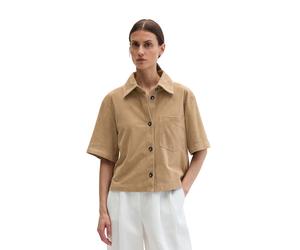 Kurzarmbluse MARC O'POLO "aus softem Ziegenvelours-Leder", Damen, Gr. 44, sandpaper, Obermaterial: 100% Leder (Ziege), unifarben, regular fit normal, normaler Saum, Blusen (28464438-44) sandpaper