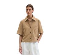 Kurzarmbluse MARC O'POLO "aus softem Ziegenvelours-Leder", Damen, Gr. 46, sandpaper, Obermaterial: 100% Leder (Ziege), unifarben, regular fit normal, normaler Saum, Blusen (28464438-46) sandpaper