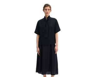 Kurzarmbluse MARC O'POLO "aus Viskose-Mix", Damen, Gr. 42, schwarz (deep night blau), Obermaterial: 83% Viskose, 17% Polyamid, unifarben, regular fit normal, Umschlagbund, Blusen (23798239-42) deep ni