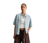 Kurzarmbluse MARC O'POLO DENIM "aus gestreifter Papertouch-Popeline", Damen, Gr. XS, blau (light blau), Obermaterial: 100% Baumwolle, gestreift, regular fit normal, normaler Saum, Blusen (94384502-XS)